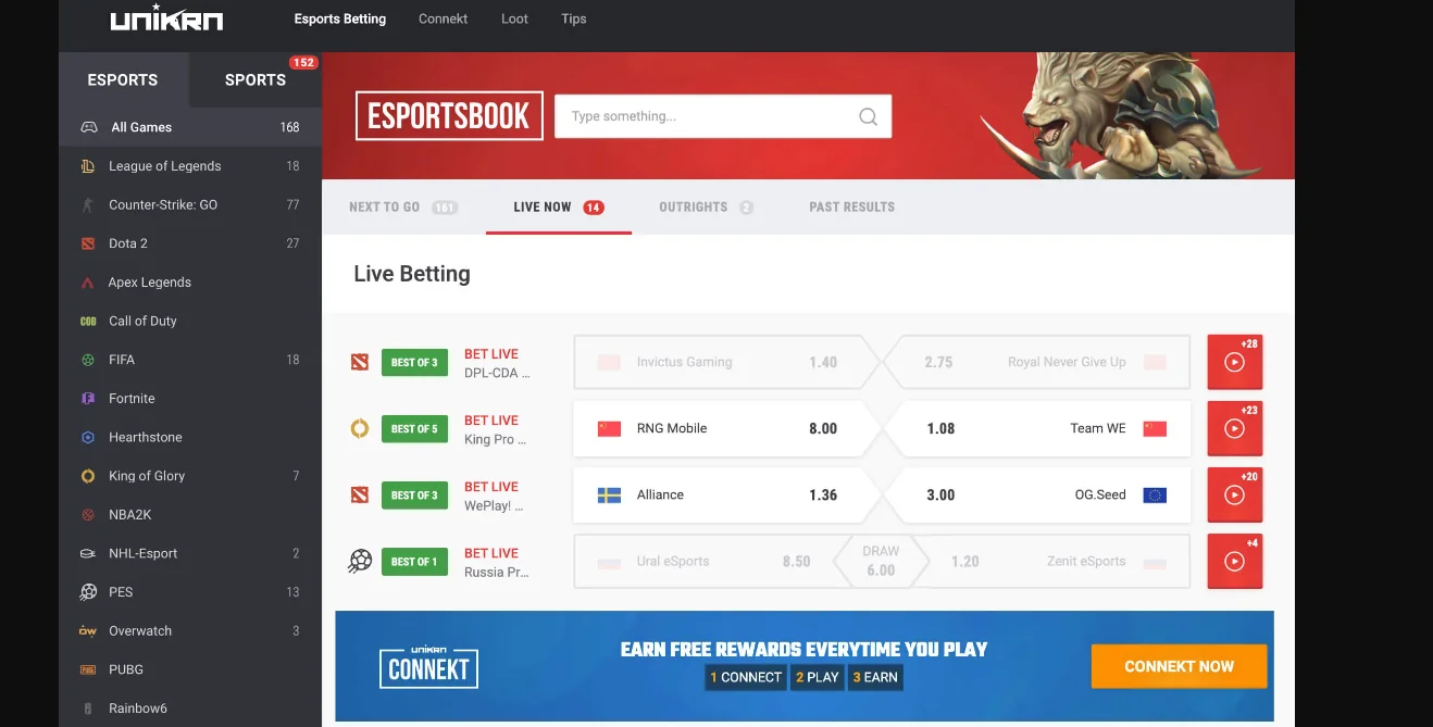 Unikrn betting Esports